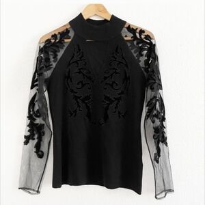 I.N.C. Sheer Flocked Illusion Mock Neck Top